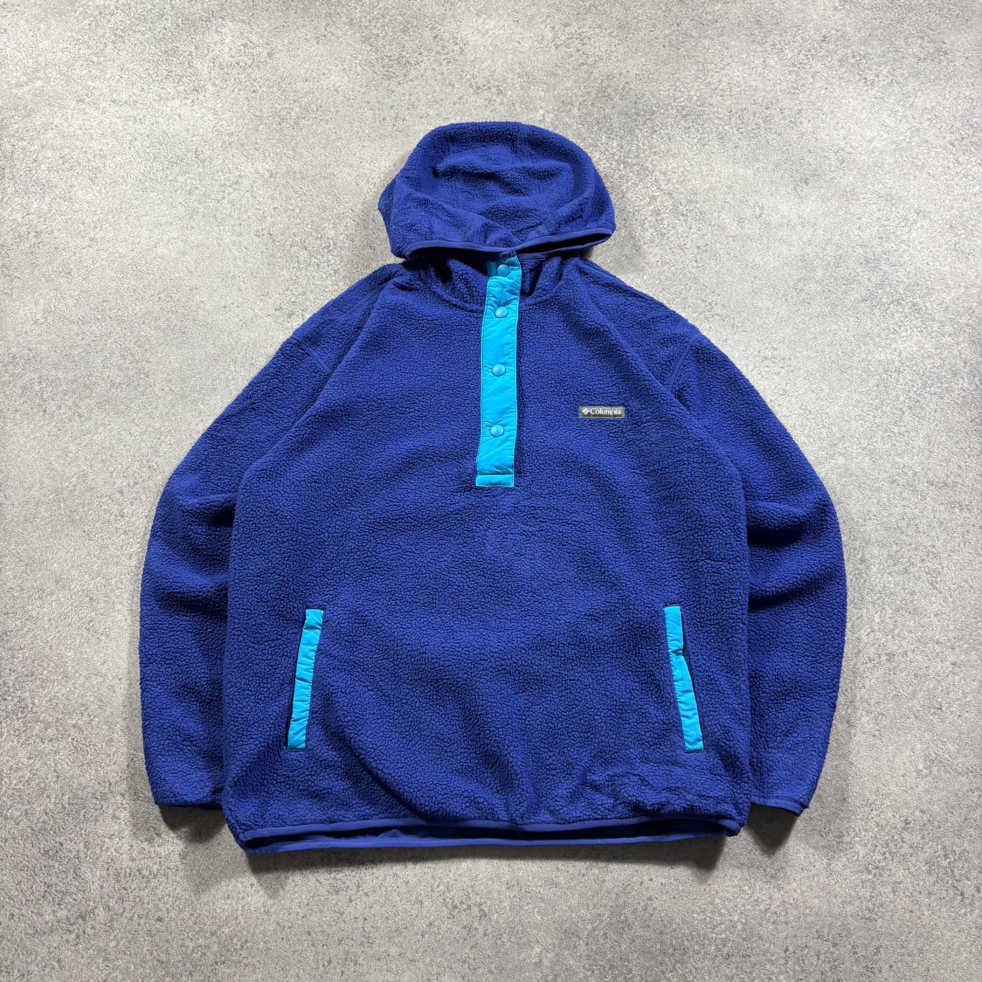 Columbia Fleece Hoodie Pullover Size XXL Blue Gorpcore